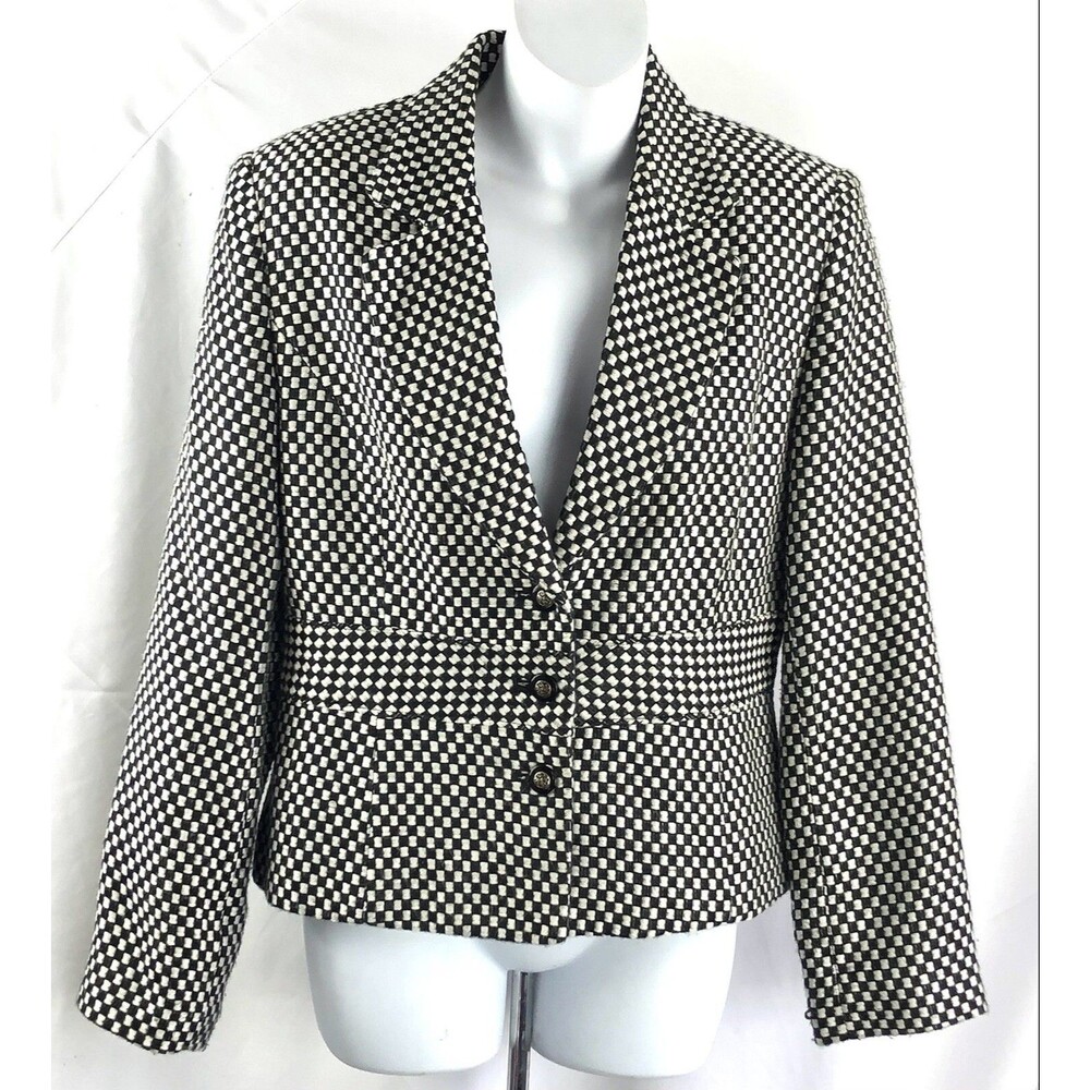 Vintage Crop Blazer Jacket 10 Blk/Wht Check 3 Button Clueless Cher Academia 90s